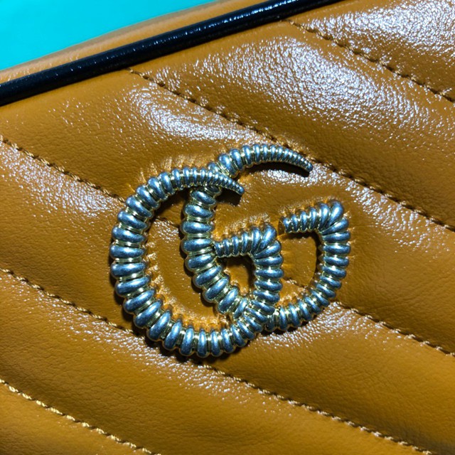 Gucci經典款女包 448065 古馳GG Marmont系列小號相機包 Gucci克黃皮拼色皮單肩斜挎包  gqy2958